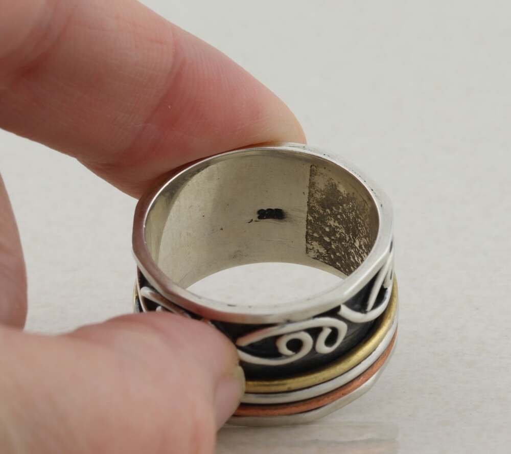 Sterling Silver Unique Thick Band Spinner Ring Bronze & Copper Size 8 - Picture 7 of 7